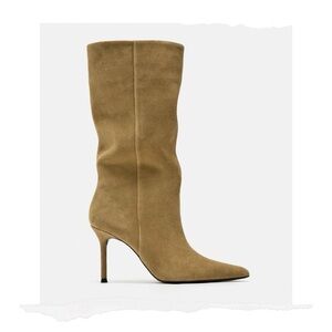 Zara Tan Heeled Suede Boots